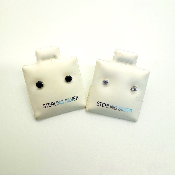 Cinderella Jewelry - 2 Pairs of Sterling Silver Stud Earrings Bundle